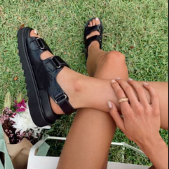 Princess Polly Black Platform Sandals with Straps - Picture 1 of 11